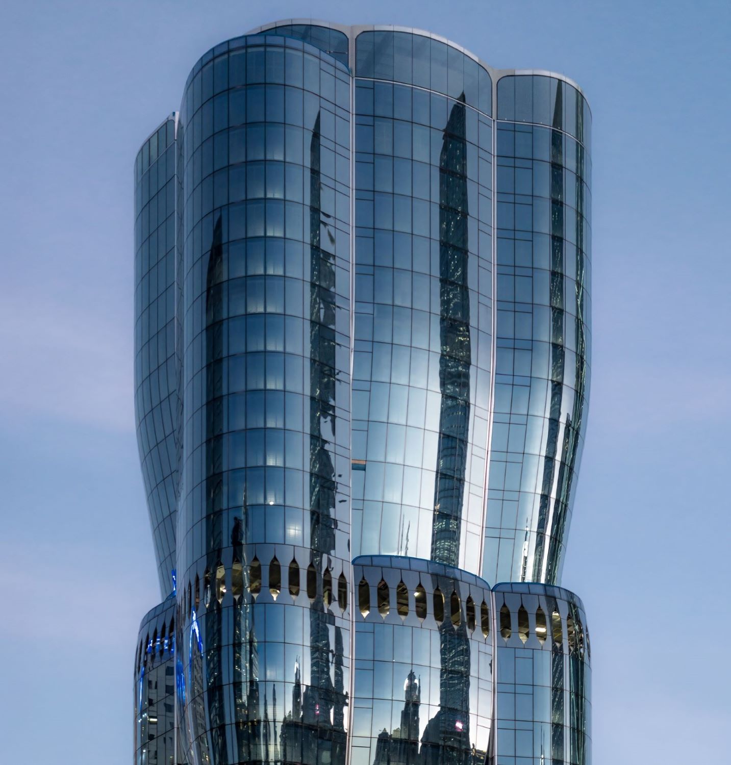 glass tower with curved sections