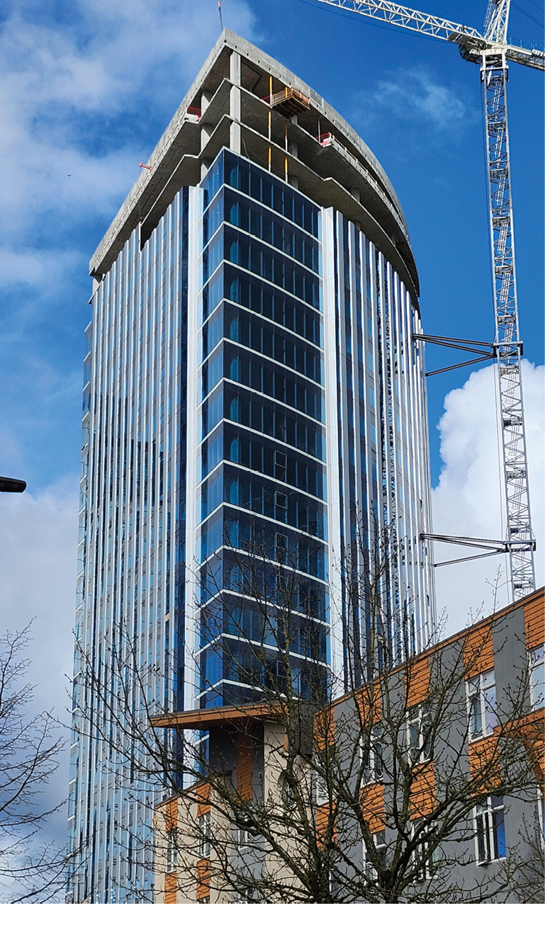 high rise with glass curtain wall