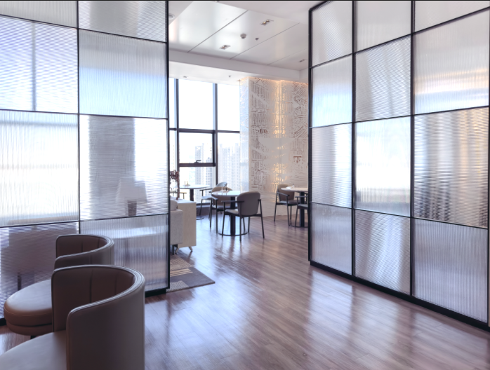 Textured Pattern Glass in Glass Wall Partitions
