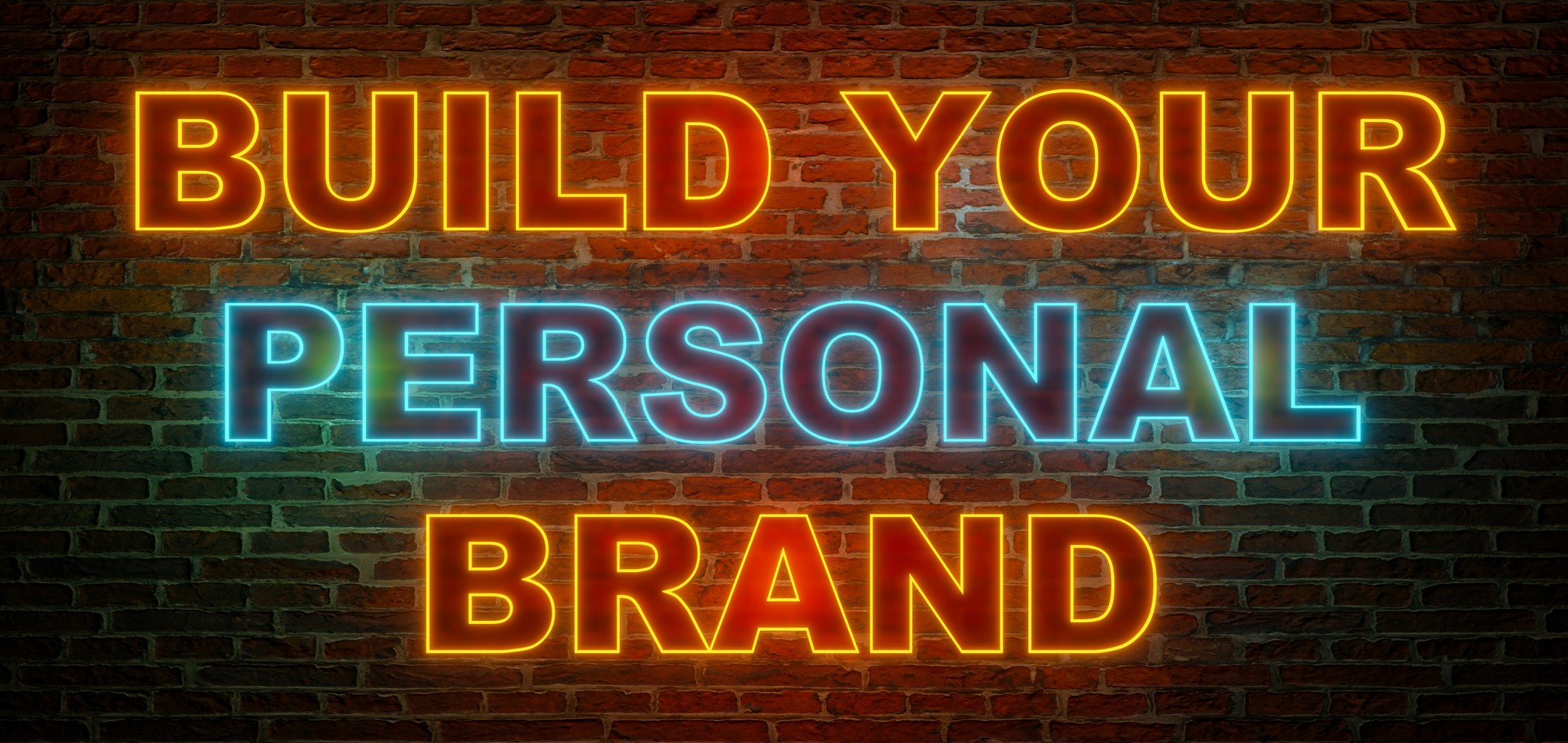 decorative image of branding slogan in neon lights on a brick wall